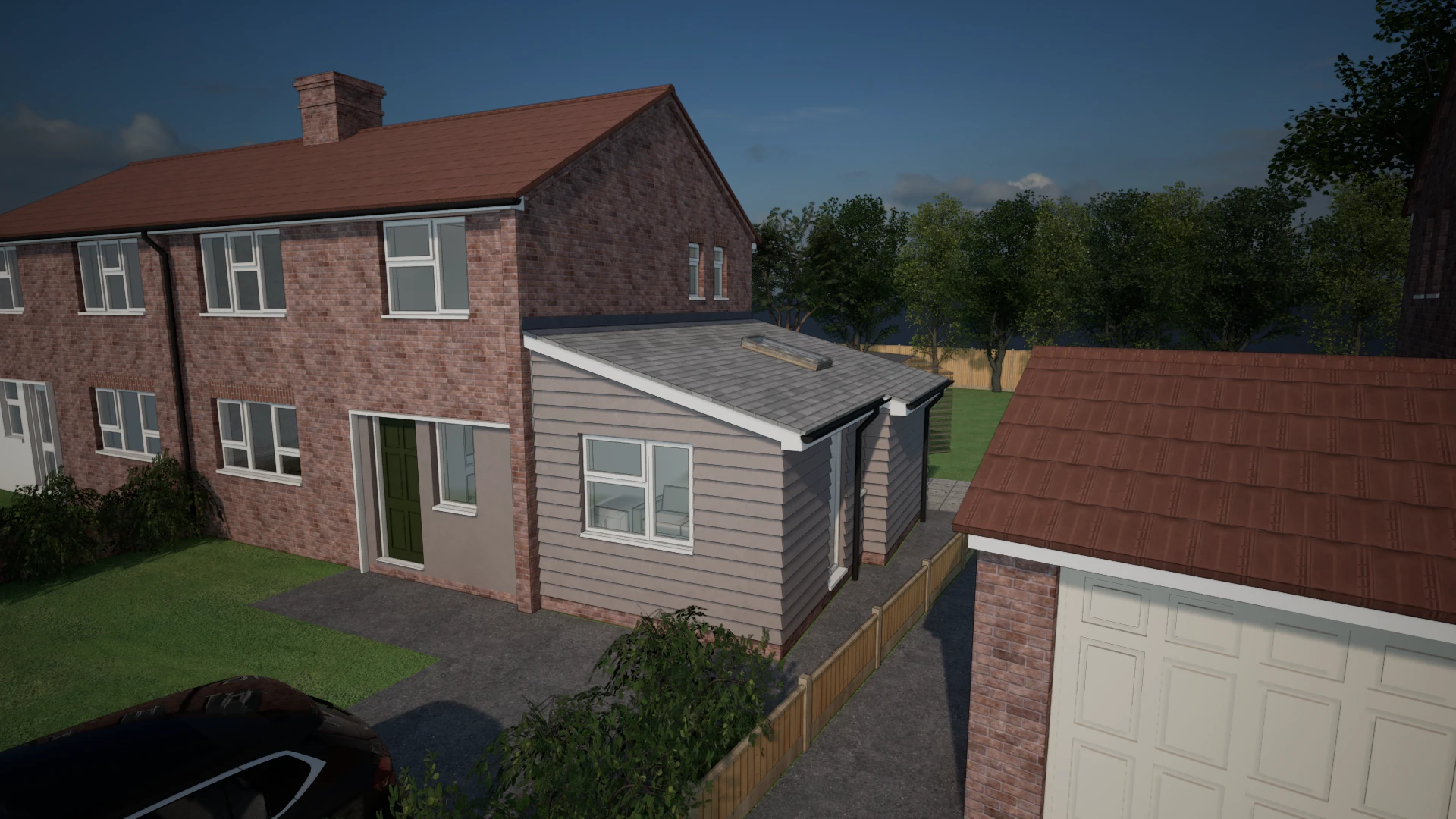 Side extension, Ferring: Hardie plank cladding in Pearl Grey