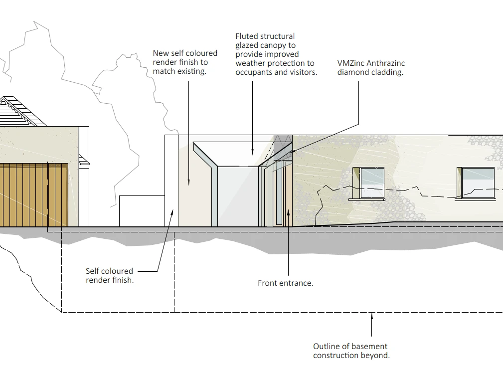 Glass canopy concept, second perspective showing the crescent-shaped host dwelling
